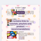 Promotional graphic for Cozy Card tutorials with colorful elements and text.